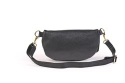 Riñonera de piel para mujer negro cremallera dorada