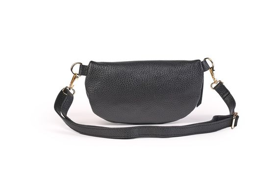 Riñonera de piel para mujer negro cremallera dorada