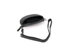 Riñonera de piel para mujer negro cremallera plateado
