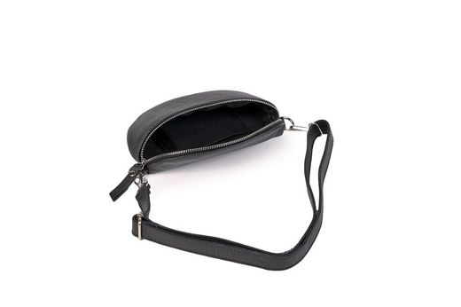 Riñonera de piel para mujer negro cremallera plateado