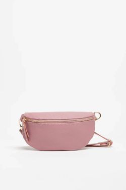 Riñonera de piel para mujer rosa cremallera dorada