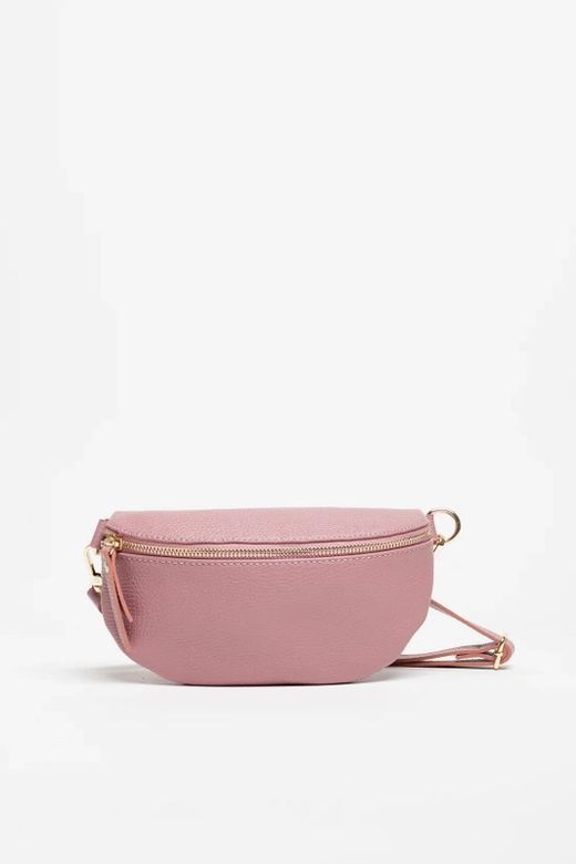 Riñonera de piel para mujer rosa cremallera dorada