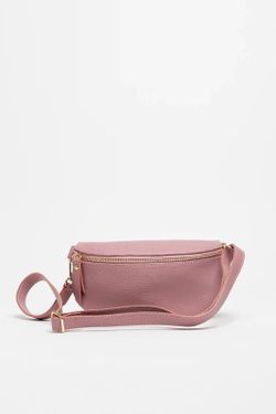 Riñonera de piel para mujer rosa cremallera dorada