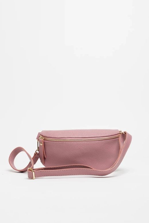 Riñonera de piel para mujer rosa cremallera dorada