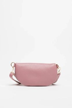 Riñonera de piel para mujer rosa cremallera dorada