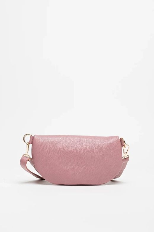 Riñonera de piel para mujer rosa cremallera dorada