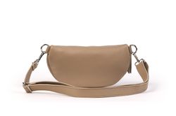 Riñonera de piel para mujer taupe cremallera plateada