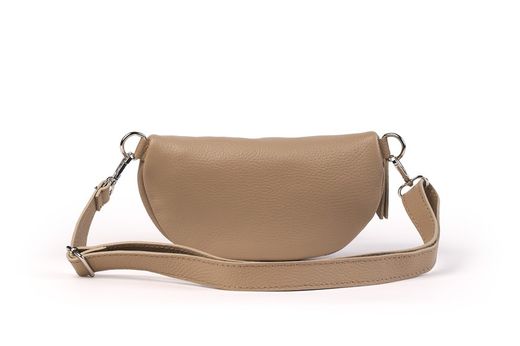 Riñonera de piel para mujer taupe cremallera plateada