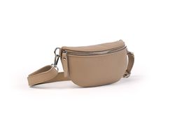 Riñonera de piel para mujer taupe cremallera plateada