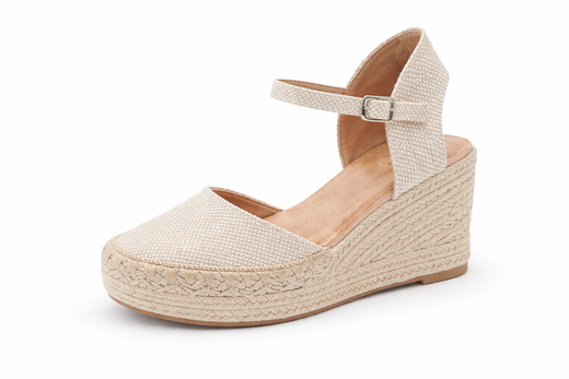 Sandalia Atenea Con Cuña De Esparto Beige