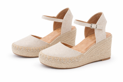 Sandalia Atenea Con Cuña De Esparto Beige