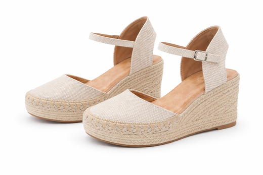 Sandalia Atenea Con Cuña De Esparto Beige