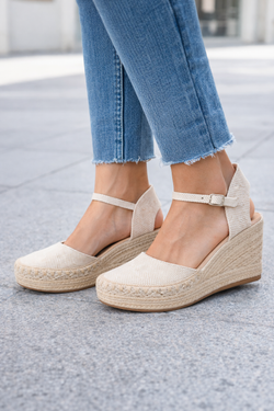 Sandalia Atenea Con Cuña De Esparto Beige