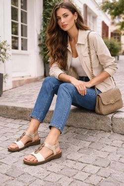 Sandalia Boho Chic con Detalles Ornamentales Beige