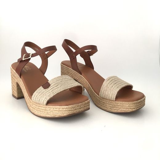 Sandalia Brenda Con Tacón De Esparto Camel
