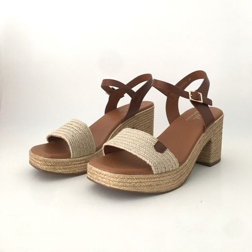 Sandalia Brenda Con Tacón De Esparto Camel