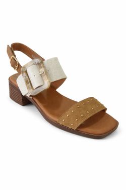 Sandalia Casual con Hebilla y Tacón Bajo Camel