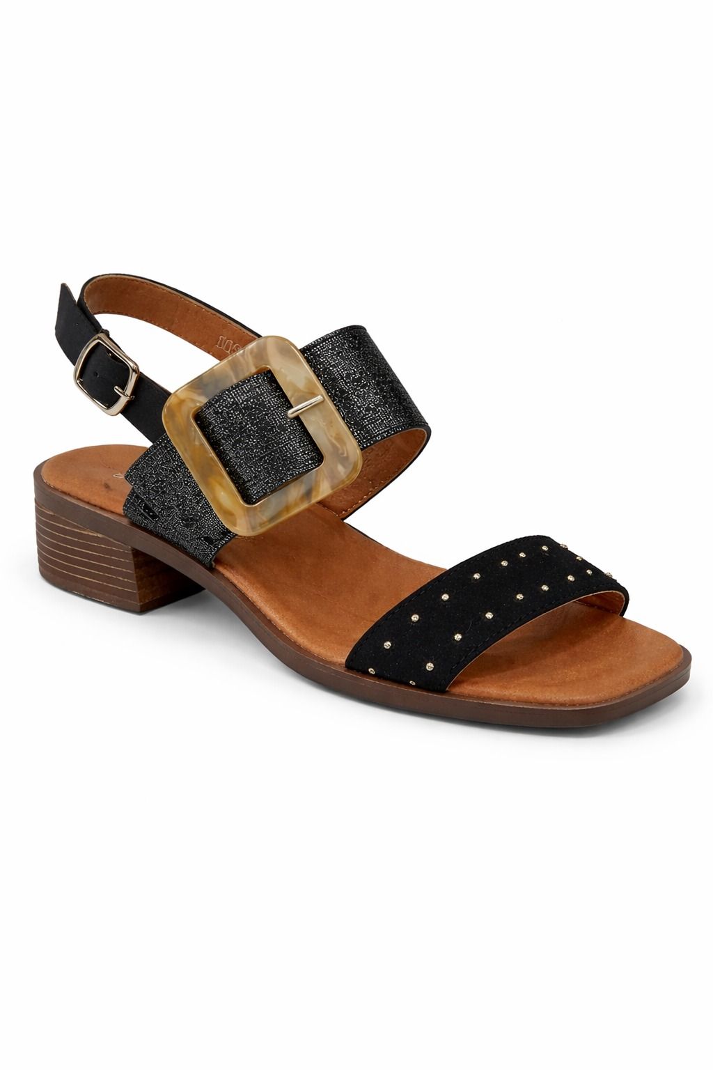 Sandalia Casual con Hebilla y Tacón Bajo Negro