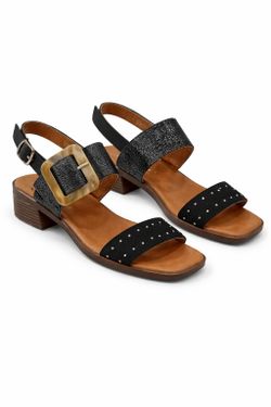 Sandalia Casual con Hebilla y Tacón Bajo Negro