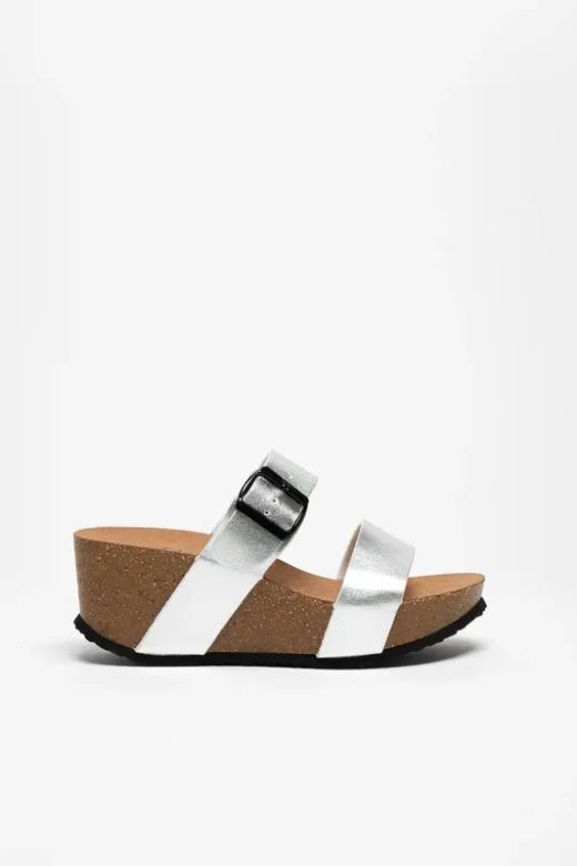 Sandalia Casual de Cuña Plateado