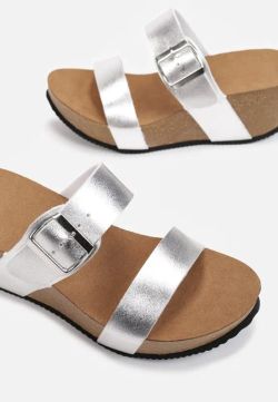 Sandalia Casual de Cuña Plateado