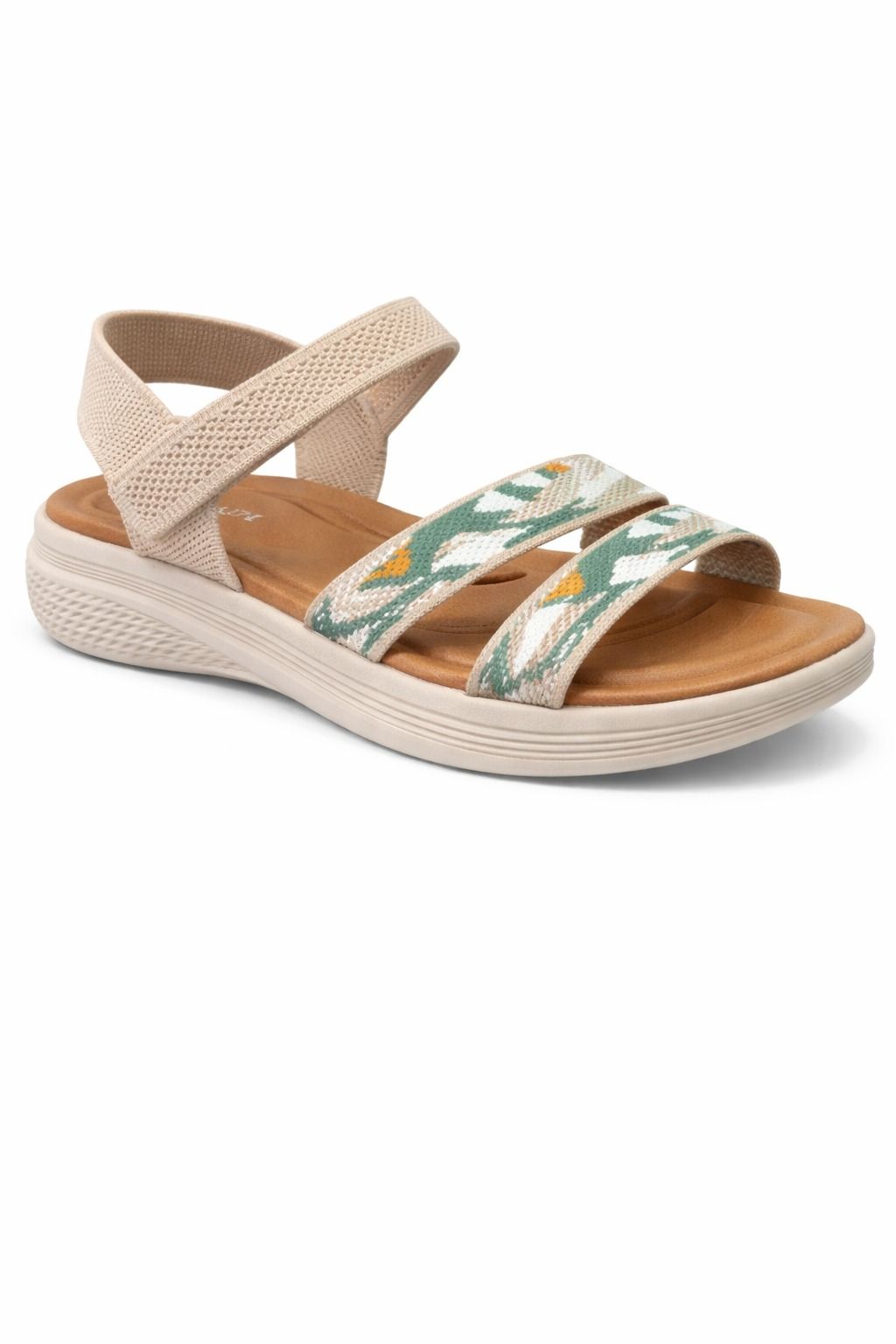 Sandalia Cómoda Con Tiras Elásticas y Suela Acolchada Beige