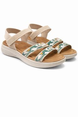 Sandalia Cómoda Con Tiras Elásticas y Suela Acolchada Beige