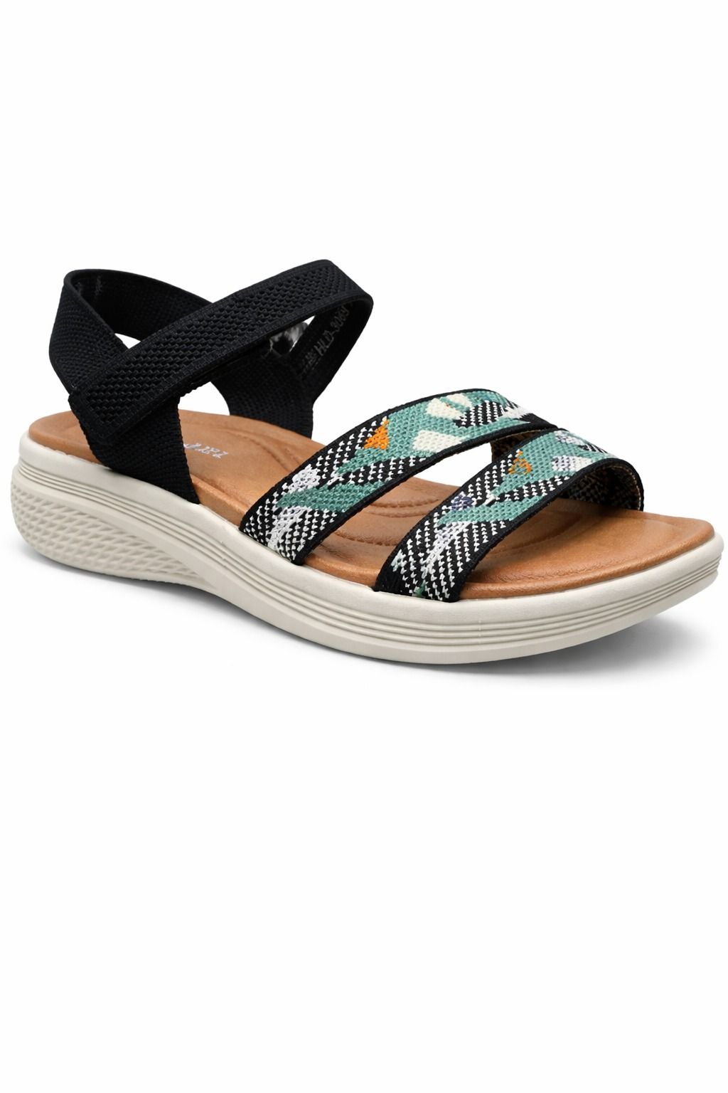 Sandalia Cómoda Con Tiras Elásticas y Suela Acolchada Negro