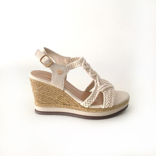 Sandalia Con Cuña De Yute Trenzado Beige