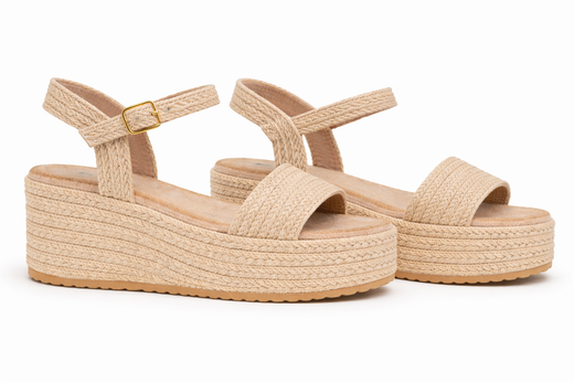 Sandalia Con Plataforma de Yute Beige