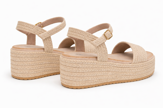 Sandalia Con Plataforma de Yute Beige