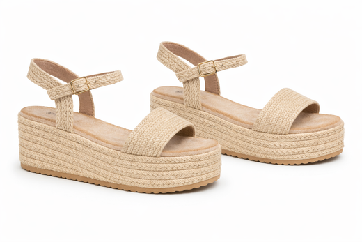 Sandalia Con Plataforma de Yute Beige
