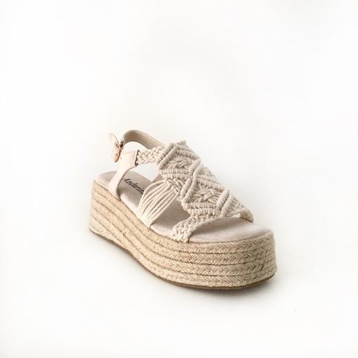 Sandalia Con Plataforma De Yute Trenzado Beige