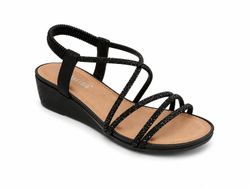 Sandalia de Cuña con Tiras Brillantes Negro