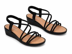 Sandalia de Cuña con Tiras Brillantes Negro