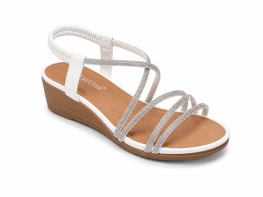 Sandalia de Cuña con Tiras de Brillos Blanca