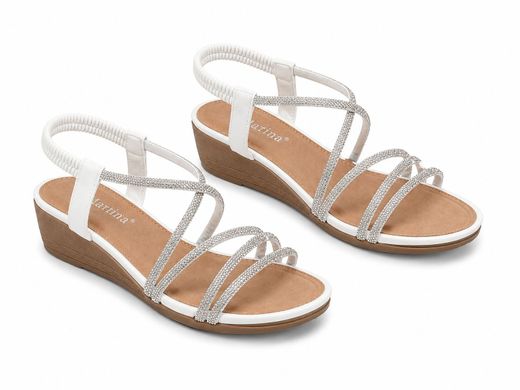 Sandalia de Cuña con Tiras de Brillos Blanca