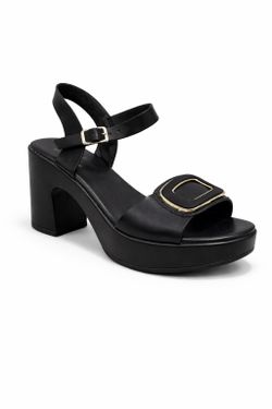 Sandalia De Plataforma Con Tacón Ancho y Hebilla Decorativa Negro
