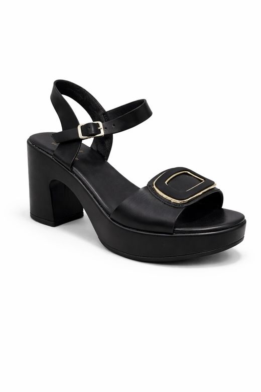 Sandalia De Plataforma Con Tacón Ancho y Hebilla Decorativa Negro