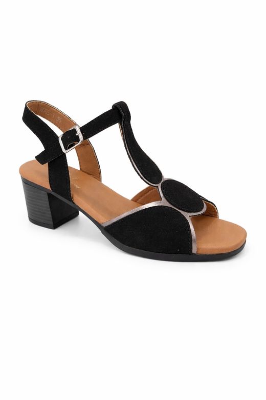 Sandalia De Tacón Bajo Elegante Negro