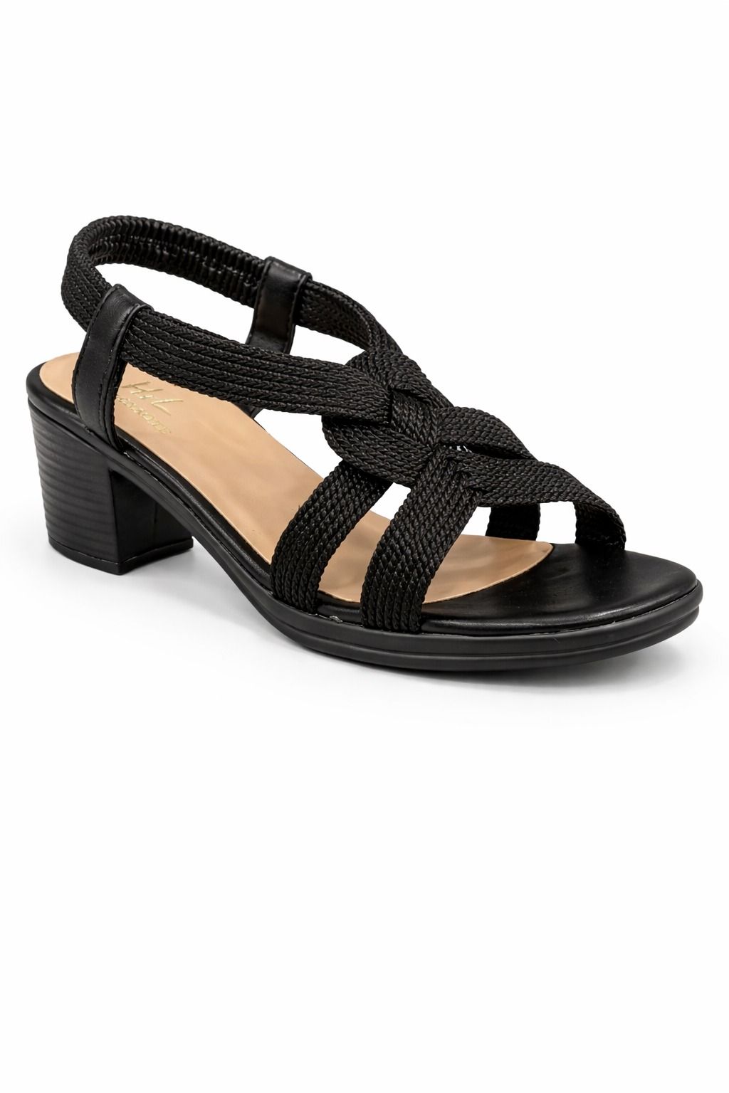 Sandalia De Tacón Bajo Con Tiras Trenzadas En Negro