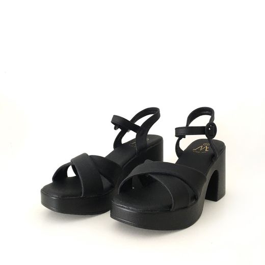 Sandalia De Tacón Con Plataforma Negro