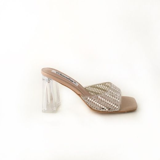 Sandalia De Tacón Transparente Con Brillos Nude