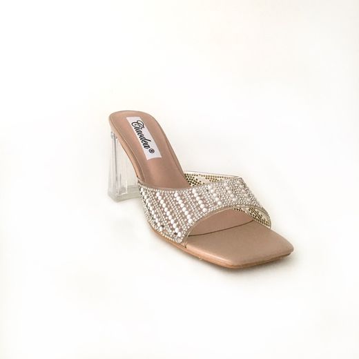 Sandalia De Tacón Transparente Con Brillos Nude