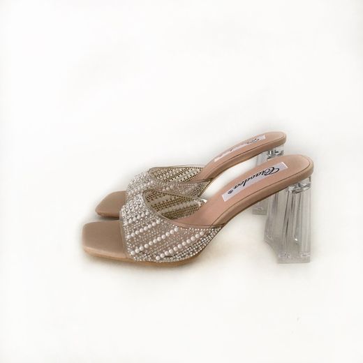 Sandalia De Tacón Transparente Con Brillos Nude
