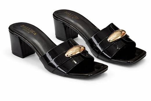 Sandalia Tipo Mule Con Tacón Medio y Detalle Metálico Elegante Negro