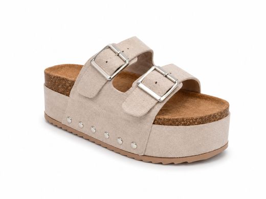 Sandalias de Plataforma Beige con Doble Hebilla