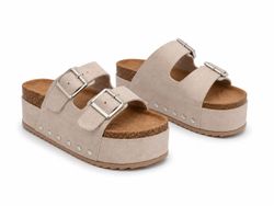 Sandalias de Plataforma Beige con Doble Hebilla