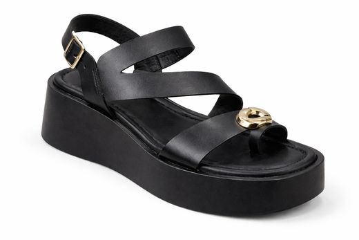 Sandalias De Plataforma Con Detalle Metálico Negro