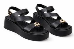 Sandalias De Plataforma Con Detalle Metálico Negro